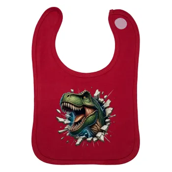 Dinosaur break wall, Σαλιάρα με Σκρατς Κόκκινη 100% Organic Cotton (0-18 months)