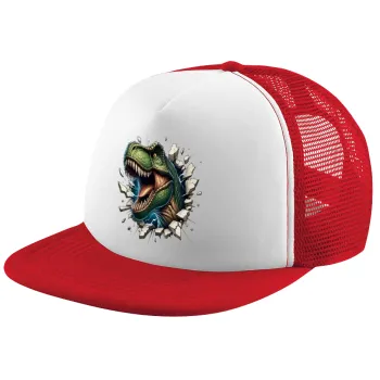 Dinosaur break wall, Καπέλο Ενηλίκων Soft Trucker με Δίχτυ Red/White (POLYESTER, ΕΝΗΛΙΚΩΝ, UNISEX, ONE SIZE)