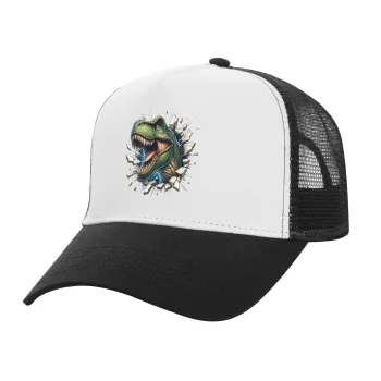 Dinosaur break wall, Adult Structured Trucker Hat, with Mesh, WHITE/BLACK (100% COTTON, ADULT, UNISEX, ONE SIZE)