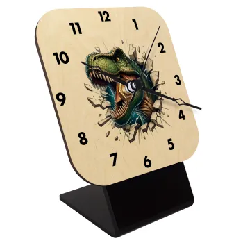 Dinosaur break wall, Quartz Table clock in natural wood (10cm)