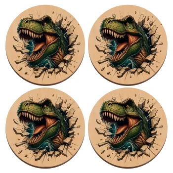 Dinosaur break wall, ΣΕΤ x4 Σουβέρ ξύλινα στρογγυλά plywood (9cm)