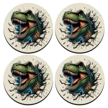 Dinosaur break wall, SET of 4 round wooden coasters (9cm)