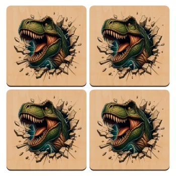 Dinosaur break wall, ΣΕΤ x4 Σουβέρ ξύλινα τετράγωνα plywood (9cm)