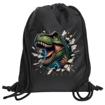 Dinosaur break wall, Backpack pouch GYMBAG Black, with pocket (40x48cm) & thick cords