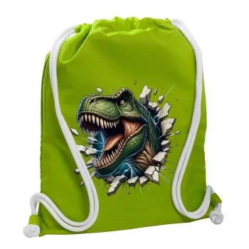 Dinosaur break wall, Backpack bag GYMBAG LIME GREEN, with pocket (40x48cm) & thick cords