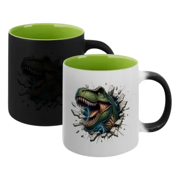 Dinosaur break wall, Κούπα Μαγική εσωτερικό πράσινο, κεραμική 330ml που αλλάζει χρώμα με το ζεστό ρόφημα