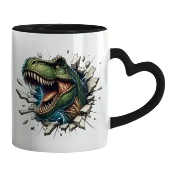 Dinosaur break wall, Κούπα καρδιά χερούλι μαύρη, κεραμική, 330ml