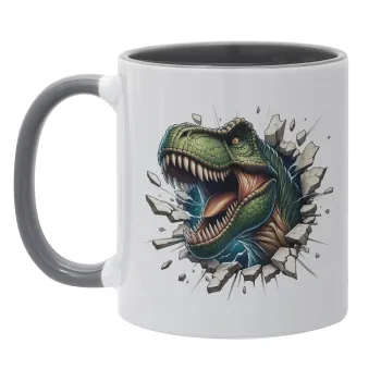 Dinosaur break wall, Κούπα χρωματιστή γκρι, κεραμική, 330ml