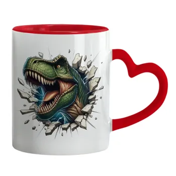 Dinosaur break wall, Mug heart red handle, ceramic, 330ml