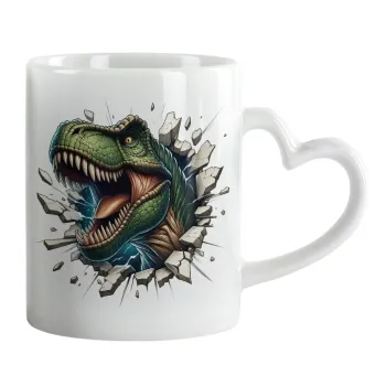 Dinosaur break wall, Κούπα καρδιά χερούλι λευκή, κεραμική, 330ml