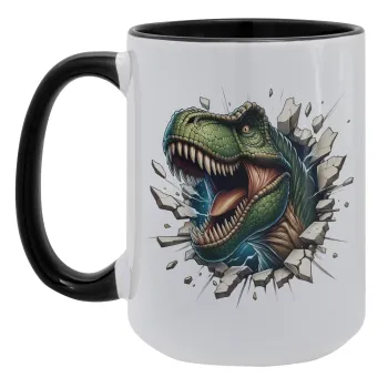 Dinosaur break wall, Κούπα Mega 15oz, κεραμική Μαύρη, 450ml