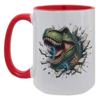 Dinosaur break wall, Κούπα Mega 15oz, κεραμική Κόκκινη, 450ml