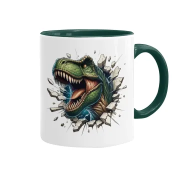 Dinosaur break wall, Κούπα χρωματιστή πράσινη, κεραμική, 330ml