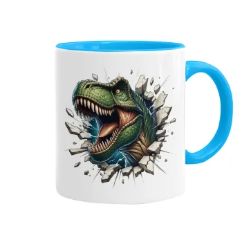 Dinosaur break wall, Mug colored light blue, ceramic, 330ml