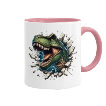 Dinosaur break wall, Mug colored pink, ceramic, 330ml