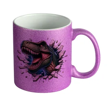 Dinosaur break wall, Κούπα Μωβ Glitter που γυαλίζει, κεραμική, 330ml