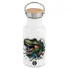 Metallic thermos (Stainless steel) White with wooden lid (bamboo), double-walled, 350ml