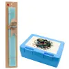 Easter Set, children's snack container BLUE & Easter aromatic flat candle (30cm) (TURQUOISE)
