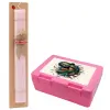 Easter Set, children's snack container PINK & scented flat Easter candle (30cm) (PINK)