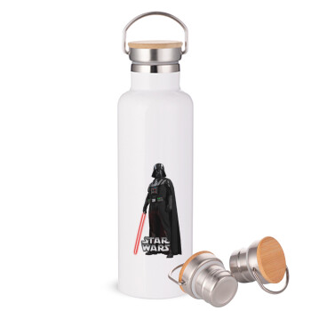 Darth vader, Stainless steel White with wooden lid (bamboo), double wall, 750ml