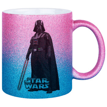 Darth vader, Κούπα Χρυσή/Μπλε Glitter, κεραμική, 330ml