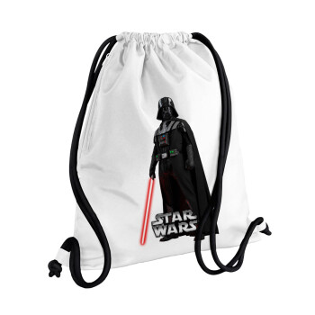Darth vader, Backpack pouch GYMBAG white, with pocket (40x48cm) & thick cords