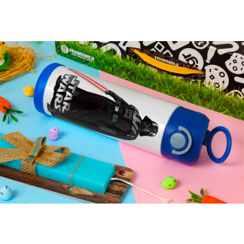 Darth vader, Easter candle, Childrens hot water bottle, stainless steel, with safety straw, BLUE (500ml)