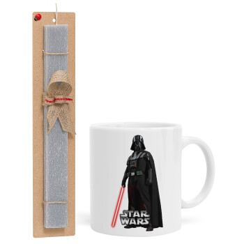 Darth vader, Easter Set, Ceramic Cup (330ml) & Easter aromatic flat candle (30cm) (GRAY)