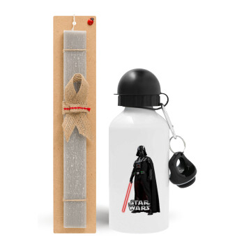 Darth vader, Easter Set, metallic aluminum water bottle (500ml) & aromatic flat Easter candle (30cm) (GRAY)