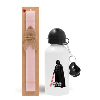 Darth vader, Easter Set, metallic aluminum bottle (500ml) & aromatic flat Easter candle (30cm) (PINK)