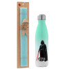Easter Set, Metallic green/white thermos (Stainless steel), double-walled, 500ml & scented flat Easter candle (30cm) (TURQUOISE)