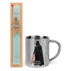 Easter Set, metallic thermal cup (300ml) & aromatic flat Easter candle (30cm) (TURQUOISE)