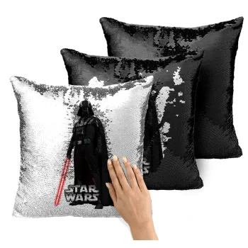 Darth vader, Μαξιλάρι καναπέ Μαγικό Μαύρο με πούλιες 40x40cm περιέχεται το γέμισμα