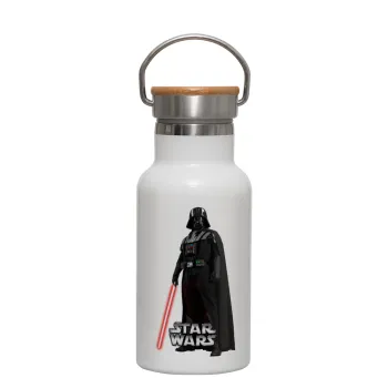 Darth vader, Metallic thermos (Stainless steel) White with wooden lid (bamboo), double-walled, 350ml