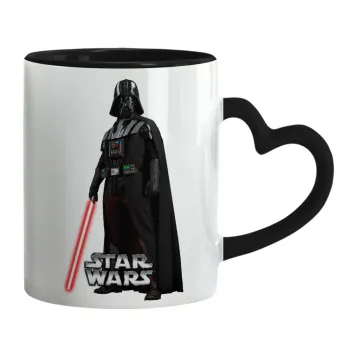 Darth vader, Κούπα καρδιά χερούλι μαύρη, κεραμική, 330ml
