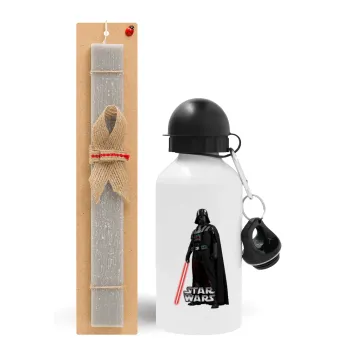 Darth vader, Easter Set, metallic aluminum water bottle (500ml) & aromatic flat Easter candle (30cm) (GRAY)