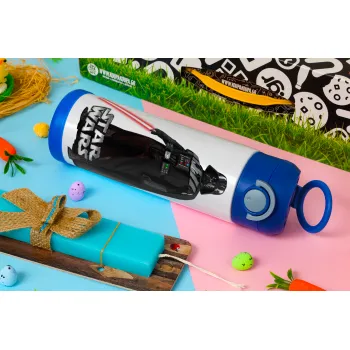 Darth vader, Πασχαλινή Λαμπάδα με Παιδικό παγούρι θερμό, ανοξείδωτο, με καλαμάκι ασφαλείας, ΜΠΛΕ (500ml)