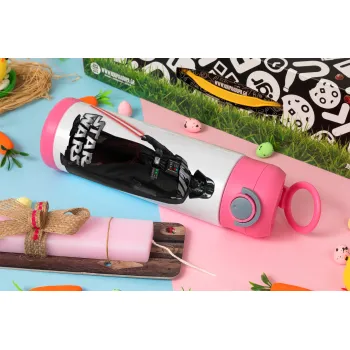 Darth vader, Easter candle, Childrens hot water bottle, stainless steel, with safety straw, PINK (500ml)