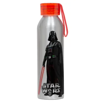 Darth vader, Αλουμινένιο Αθλητικό Μπουκάλι 650ml – Ασημί με Κόκκινο Καπάκι και Λουράκι Σιλικόνης