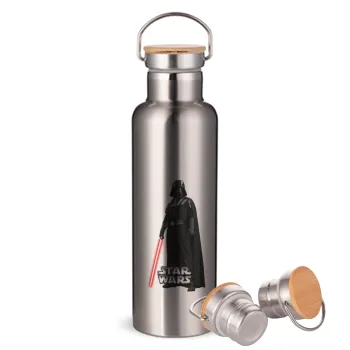 Darth vader, Stainless steel Silver with wooden lid (bamboo), double wall, 750ml