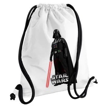 Darth vader, Backpack pouch GYMBAG white, with pocket (40x48cm) & thick cords