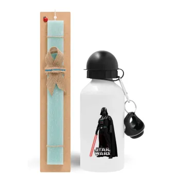 Darth vader, Πασχαλινή Λαμπάδα με παγούρι μεταλλικό αλουμινίου (500ml) & λαμπάδα αρωματική πλακέ (30cm) (ΤΙΡΚΟΥΑΖ)