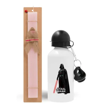 Darth vader, Easter Set, metallic aluminum bottle (500ml) & aromatic flat Easter candle (30cm) (PINK)
