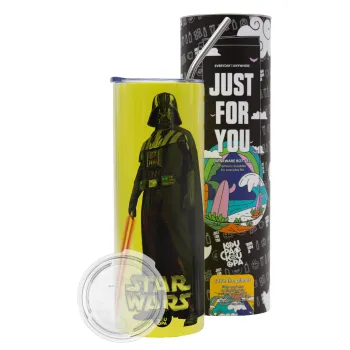 Darth vader, Neon Yellow Travel Tumbler θερμό, μεταλλικό καλαμάκι(Ανωξείδωτο 304 Food grade, BPA free, 600ml)