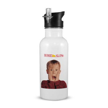 Μόνος στο σπίτι Kevin McCallister Shocked, White water bottle with straw, stainless steel 600ml