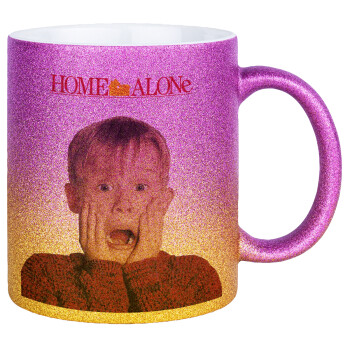 Μόνος στο σπίτι Kevin McCallister Shocked, Κούπα Χρυσή/Ροζ Glitter, κεραμική, 330ml