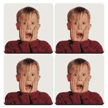 Μόνος στο σπίτι Kevin McCallister Shocked, ΣΕΤ 4 Σουβέρ ξύλινα τετράγωνα (9cm)