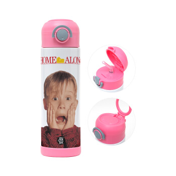 Μόνος στο σπίτι Kevin McCallister Shocked, Children's hot water bottle, stainless steel, with safety straw, PINK (500ml)