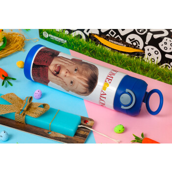 Μόνος στο σπίτι Kevin McCallister Shocked, Easter candle, Childrens hot water bottle, stainless steel, with safety straw, BLUE (500ml)