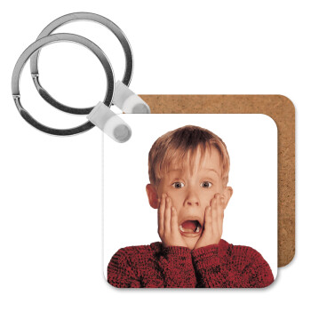 Μόνος στο σπίτι Kevin McCallister Shocked, Μπρελόκ Ξύλινο τετράγωνο MDF